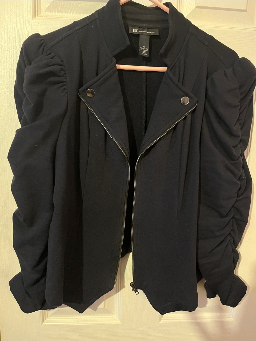 INC International Concepts Black Ruched-Sleeve Blazer Jacket-size XL
